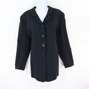 Rena Rowan Essentials Long Blazer Jacket Womens Sz 16 Black Shoulder Pads CAREER